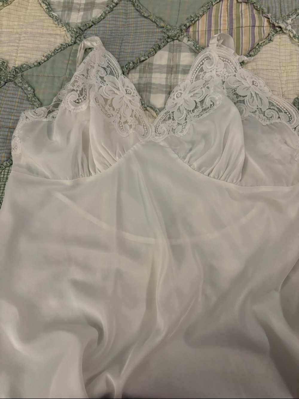 Lace-Trim Satin Chemise Slip - White